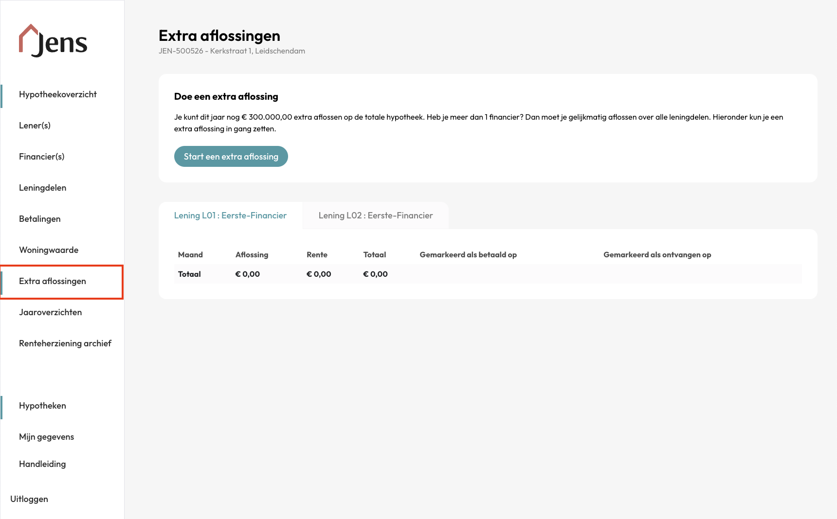 Tabblad Extra Aflossingen