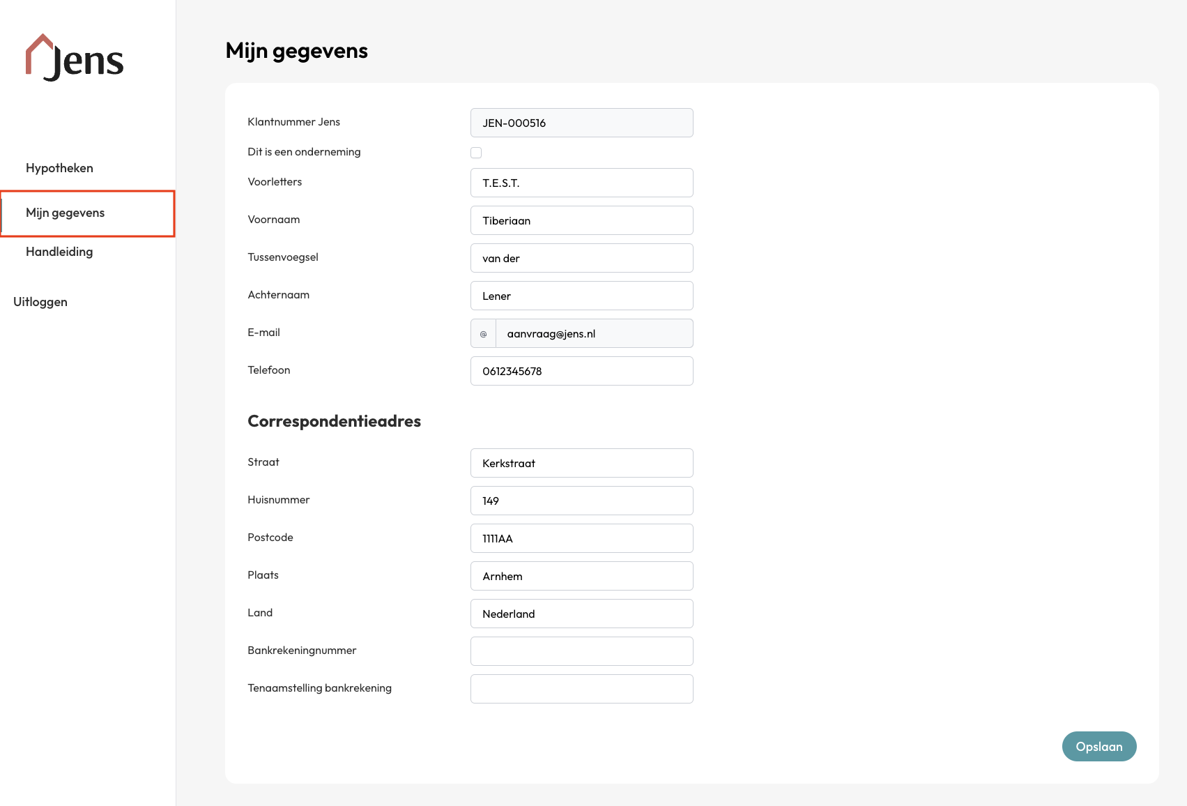 Tabblad Mijn Gegevens